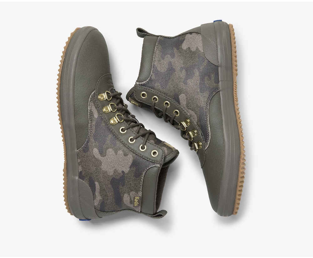 Womens Keds Boots - Scout II Water-Resistant Camo Canvas w/ Thinsulate™ - Olive - 3819-XCETN